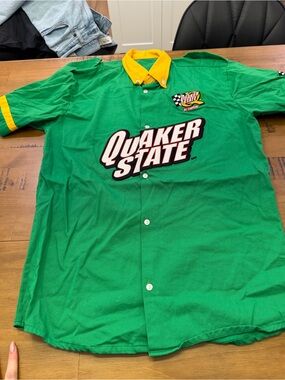 Racing-Inspired Green & Yellow Button-Down Shirt